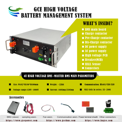 GCE Master and Slave BMS, 225S Système de stockage d' énergie à batterie, 720V 250A Lifepo4 batterie Bms