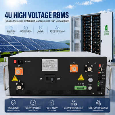 BMS industriel 4U pour montage en rack 125A 160A 250A pour système de stockage d'énergie commercial | Protection contre les courts-circuits 1000V 20kA | Protocole de communication CAN RS485